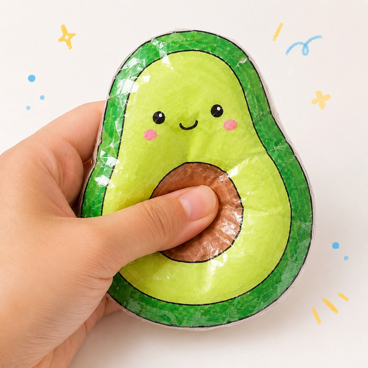 Demonstração de como o paper squishy de papel fica macio ao ser apertado