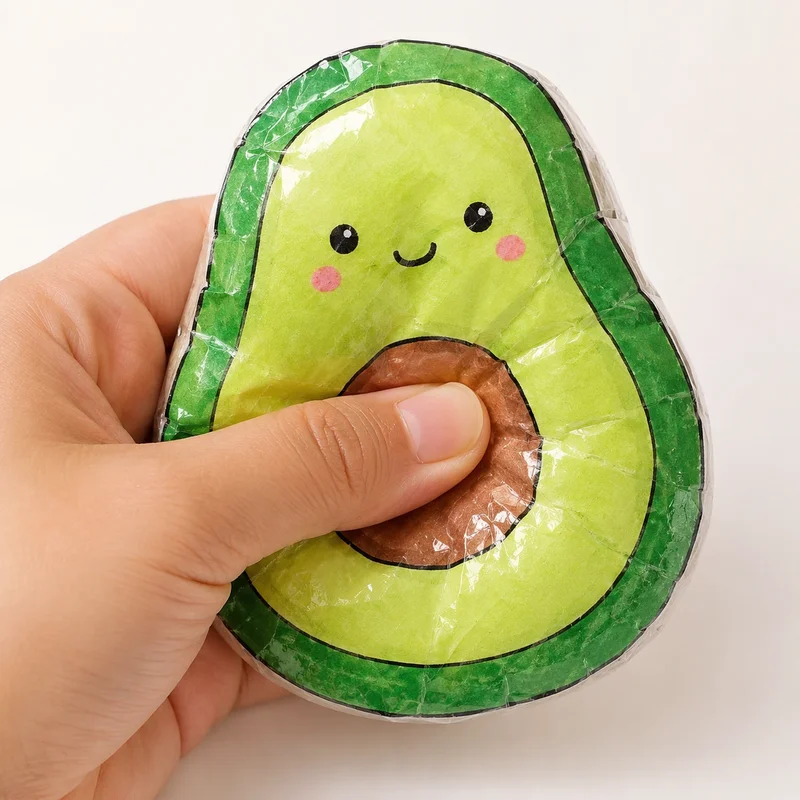 Mão apertando um Paper Squishy macio de papel
