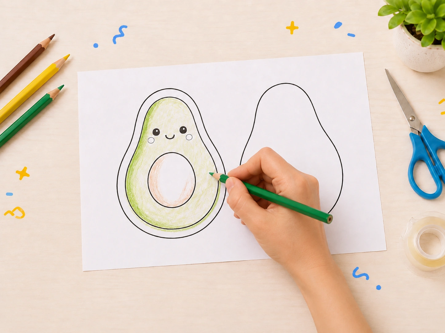 Passo 2: Colorindo o molde do paper squishy com lápis e canetinhas